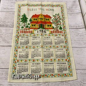 Vintage Retro 1986 Year Kitsch Cottage Calendar Dish Tea Towel